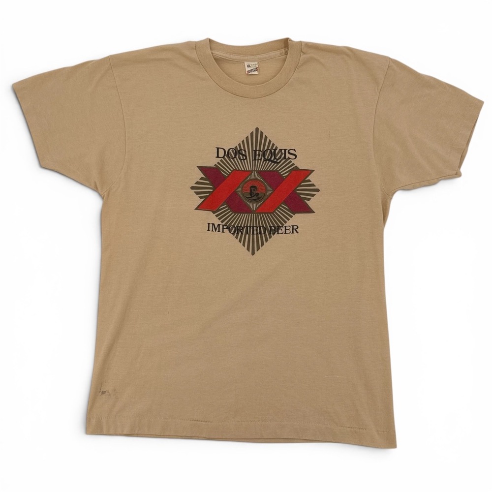 Screen Stars Dos Equis T-Shirt Mens XL Tan Vintage Graphic 80s USA Single Stitch